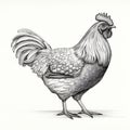 Hand-drawn Illustration Of A Detailed Rooster With Long Hair