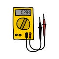 Hand drawn illustration of a digital multimeter, electronic device used for measuring electric current, voltage and resistance. Royalty Free Stock Photo
