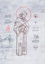 Saint Francis of Asis and christian symbols illustration