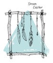 Hand drawn illustration - Dream catcher in square form.