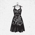 Hand drawn illustration with dress shape and Hot Sale lettering.
