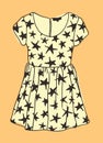 Hand drawn illustration Dress with Stars. Creative ink art work. Actual vector drawing Wear. Artistic isolated Halloween object