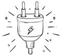 Hand-drawn illustration of an electric power plug with lightning symbol Royalty Free Stock Photo