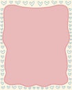 A hand-drawn illustration featuring a wavy, rectangular pink frame surrounded by a border of blue heart outlines.