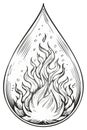 Hand drawn illustration of a fire flame burning inside a water droplet Royalty Free Stock Photo