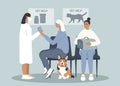 Hand drawn illustration in flat style on the theme of the veterinary clinic