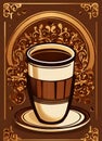 Hand drawn illustration of fragrant coffee on warm background Royalty Free Stock Photo