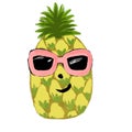 Hand drawn illustration of funny fruit pineapple in sunglasses, summer cute character. Cartoon design for children kids