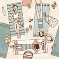 Hand drawn illustration of girls chilling at the beach Royalty Free Stock Photo