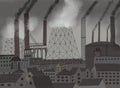 Hand drawn illustration of a gloomy industrial landscape