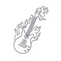 Hand drawn illustration of a guitar with fire outline Royalty Free Stock Photo