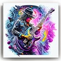 Hand drawn illustration of a guitar player playing on a colourful background. AI generated Royalty Free Stock Photo