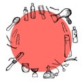 Hand drawn illustration - Hairdressing tools (scissors, combs, styling) Royalty Free Stock Photo