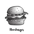 Hand Drawn Illustration of Hamburger, Cheeseburger, Burger