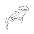 Hand drawn illustration of a hammerhead shark outline