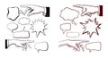 Hand drawn illustration of hands pointing at speech bubbles for communication and conversation in a vintage style perfect for Royalty Free Stock Photo