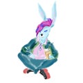 Hand drawn illustration of hare girl dressed up in cool clothes. Fashion animal design. hare hipster. fashion look