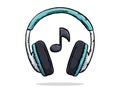 Hand drawn illustration of headphones and note icon. Sketch style vector graphic.