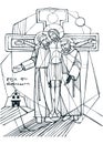 Hand drawn illustration of jesus, saint francis and saint pio