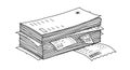 Stack of Messy Documents and Invoices, Black and White Hand Drawn Royalty Free Stock Photo