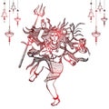 Hand drawn illustration of lord shiva in hindu mythology with red shine . Sketch of Lord shiva in Natraj dance for shivratri or