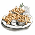 Hand Drawn Illustration Of Majestic Fries On A Plate