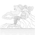 Mermaid in the sky line art design. Royalty Free Stock Photo