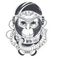 hand drawn illustration of a monkey astronaut, chimpanzee in a space suit