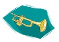 Hand drawn illustration of musical golden trumpet