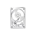 Hand Drawn Illustration of an Open Hard Disk Drive Internal Components Royalty Free Stock Photo