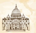 Hand drawn illustration of Papal Basilica of St. Peter in the Vatican