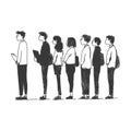 People Waiting in Line, Sketch Style Illustration Royalty Free Stock Photo