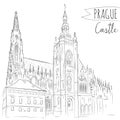 Hand drawn illustration of Prague Castle, Czech