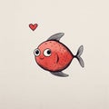 Happy Little Fish With A Red Heart - Retro Filter Style