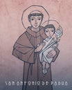 Hand drawn illustration of Saint Anthony of padua