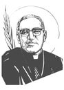 Hand drawn illustration of. Saint Oscar Arnulfo Romero Royalty Free Stock Photo