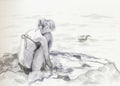 An hand drawn illustration, scanned picture - summer time - relaxation on the beach