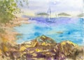 An hand drawn illustration, scanned picture - summer time - sea surface Royalty Free Stock Photo