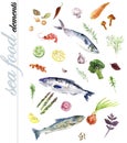 Hand drawn illustration of seafood elements