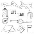 Hand drawn illustration with travel items Royalty Free Stock Photo