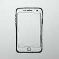 Hand-drawn illustration of a smartphone in black ink on white paper. The phone features Royalty Free Stock Photo