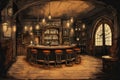 A hand-drawn illustration of a speakeasy bar during the Prohibition era - generative ai