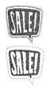 Hand drawn illustration of speech bubbles with sale texts.