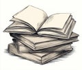 Stack of Open and Closed Books, Sketch Style Royalty Free Stock Photo