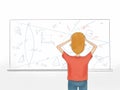 Hand drawn illustration of a student looking at math problem on whiteboard Royalty Free Stock Photo