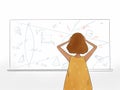 Hand drawn illustration of a student looking at math problem on whiteboard Royalty Free Stock Photo