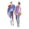 Hand drawn illustration: stylized people. Watercolor sketch