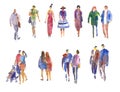Hand drawn illustration: stylized people. Watercolor sketch
