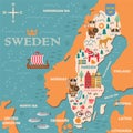 Sweden symbols map with tourist attractions