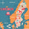 Sweden symbols map with tourist attractions